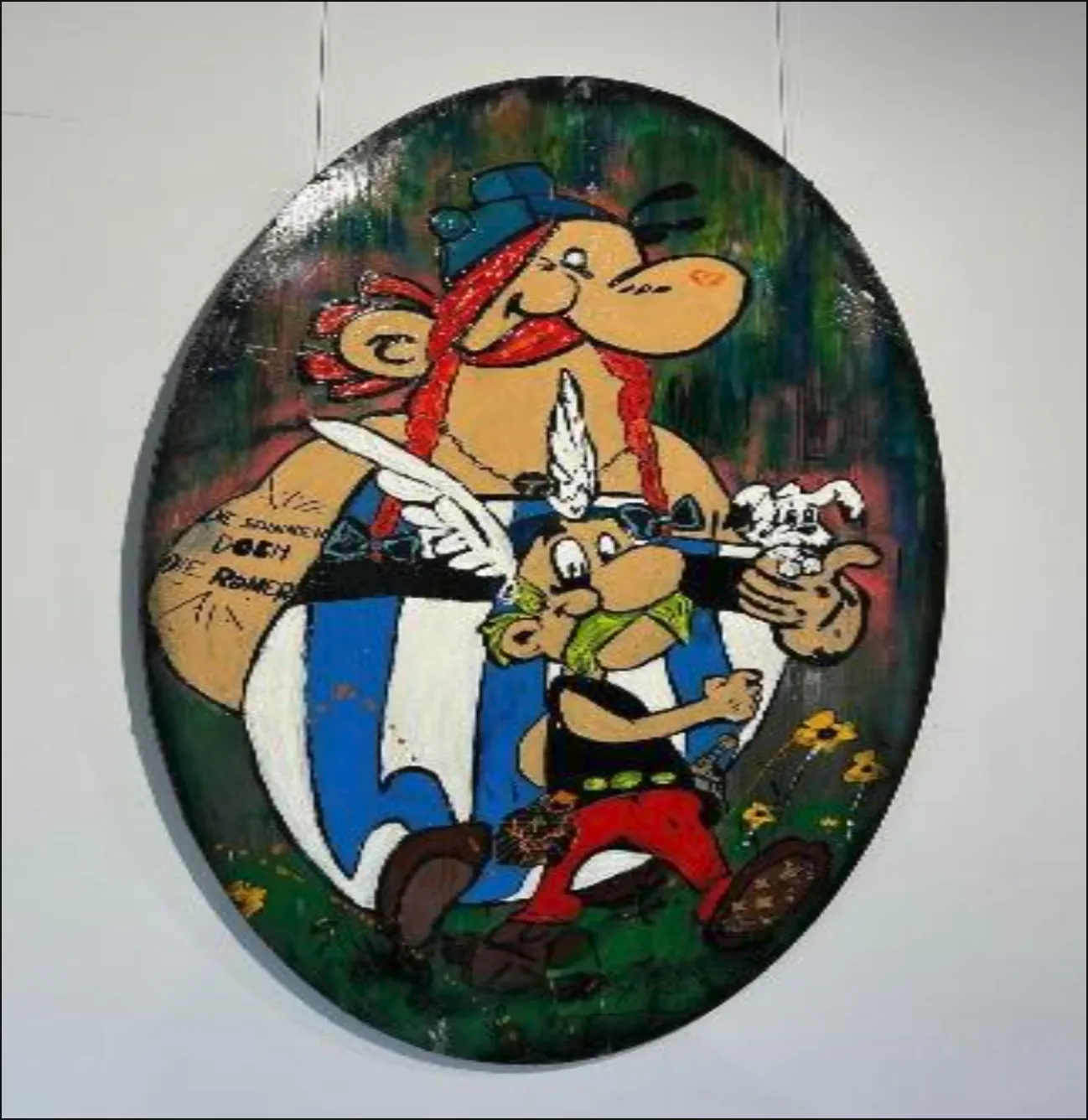 Asterix und Obelix auf Eichenplatte